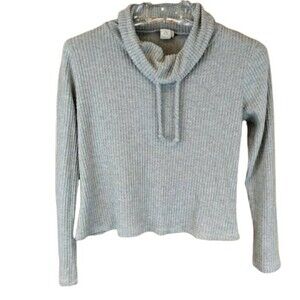 Paper Crane Gray Waffle Thermal Slouchy Cowl Neck Long Sleeve Top Medium